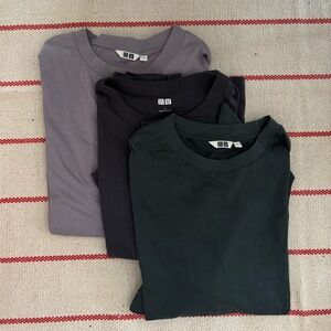 Uniqlo T-Shirt Trio in Lavender, Navy, and Green